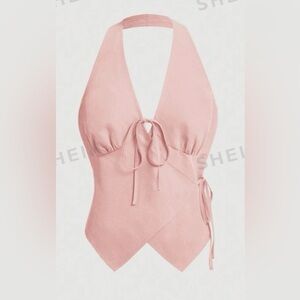 Tie halter neck pink vest top